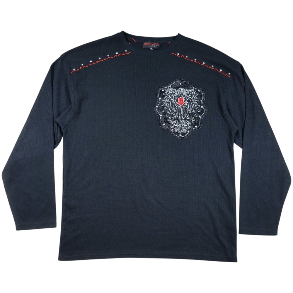 Red‎ Ape Y2K Shirt Mens XXL Black Thermal Pullover Embroidered Streetwear Skater